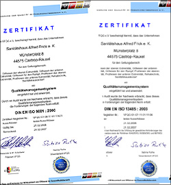 Sanitätshaus Frick Castrop-Rauxel - Zertifizierung nach: DIN ISO 9001 und DIN ISO 13485